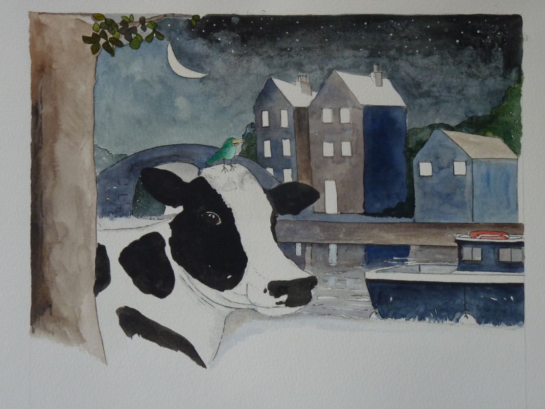 cow by the water illustration